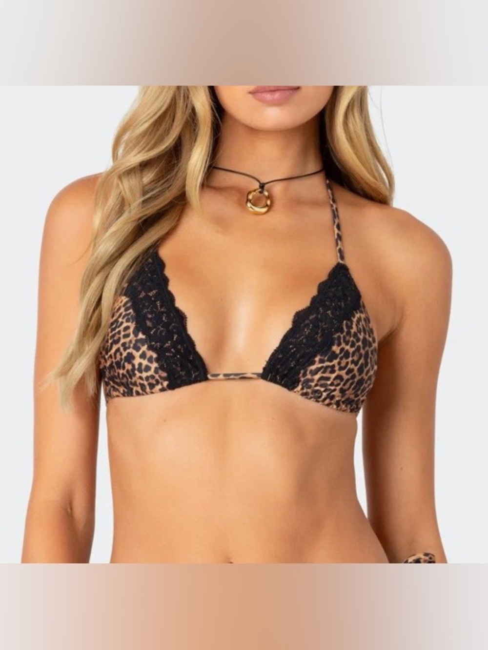 Edikted NWT Women’s Lacey Leopard Triangle Bikini Top Size S